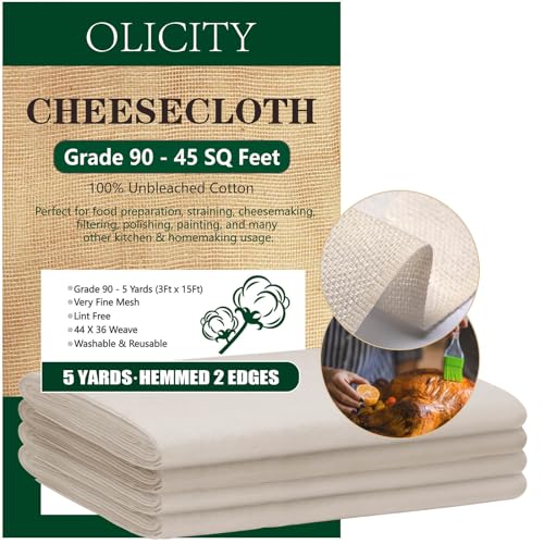 Olicity Cheesecloth, Grade 90, 45 Square Feet, 100% Unbleached 