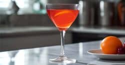 Blood and Sand cocktail in martini glass with orange twist