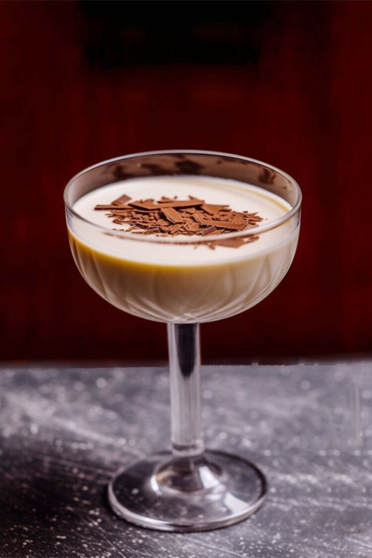 Bushwacker cocktail in glass with chocolate shavings