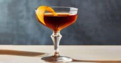 Martinez cocktail in coupe glass with orange twist