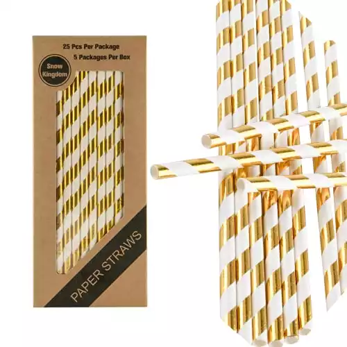 Gold Striped Paper Straws Metallic